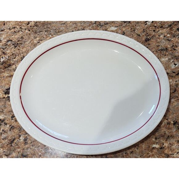 Vintage Syracuse China Econo Rim 12” Oval Serving Platter Red Strip Around Rim - Picture 4 of 9